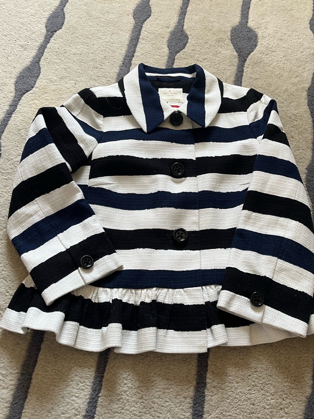 kate spade Navy and White Striped Peplum Blazer